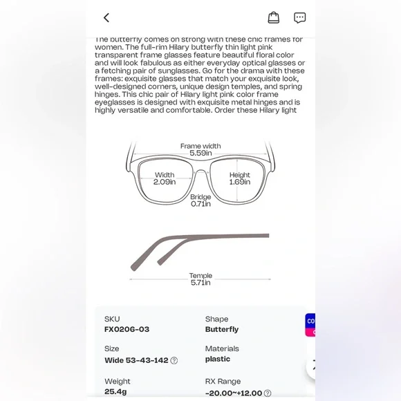 ZEELOOL Pale Pink -5.00 Prescription Large Catseye Frame Fashion Glasses - Picture 13 of 15